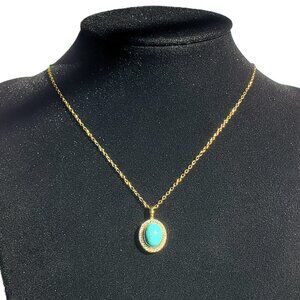 14K Gold Womens 1ct Diamond Oval Turquoise Pendant Necklace 14 K Silver Jewelry